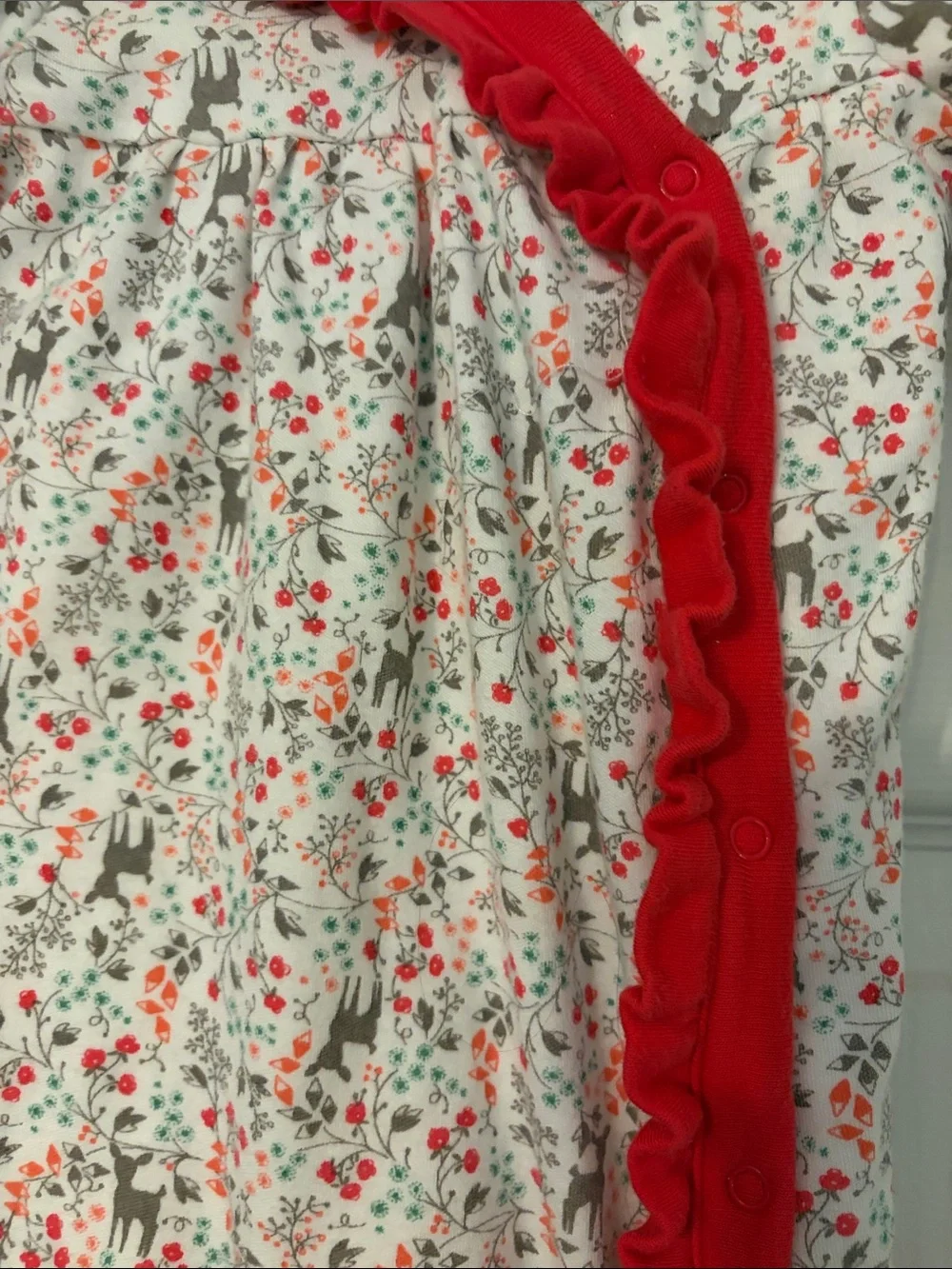 Gymboree Adorable Floral Deer Print Footie with Red Ruffle Trim Size 0-3 Model